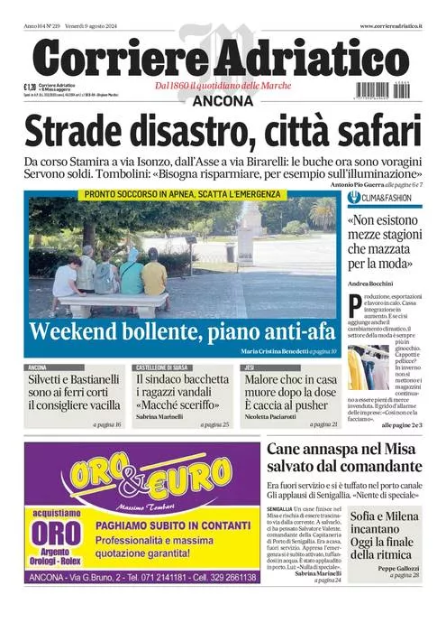 Prima-pagina-corriere adriatico-edizione-di-oggi-09-08-2024